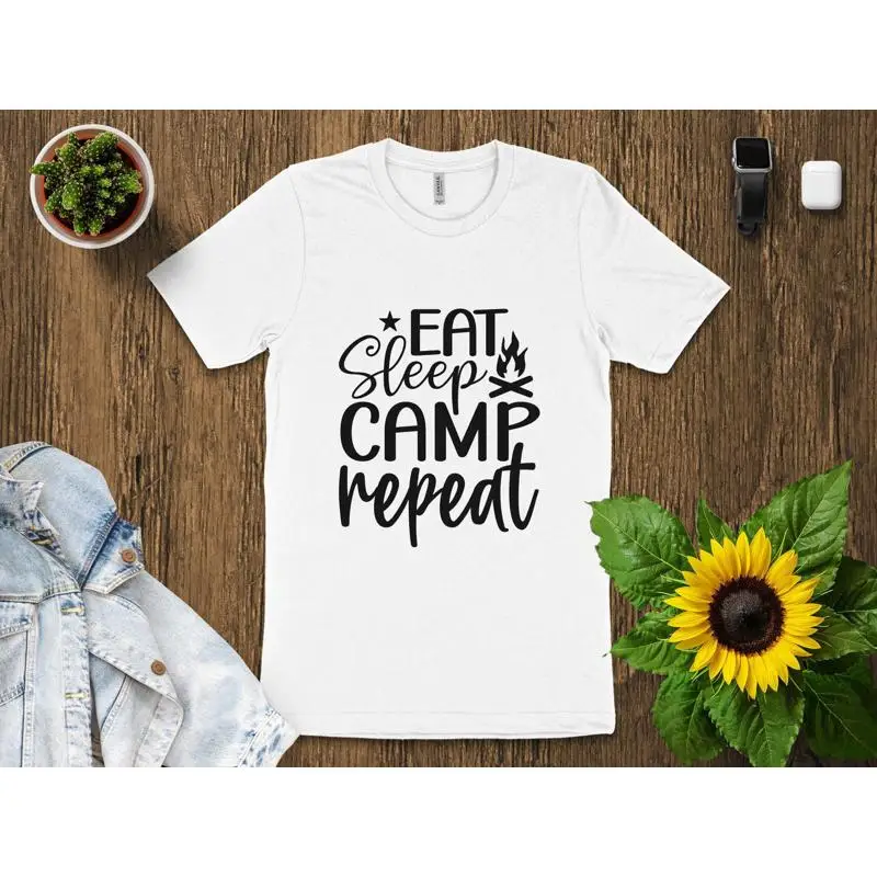 Camiseta Eat Sleep Camp Repeat - Outdoor Camping Adventures reseña y precio